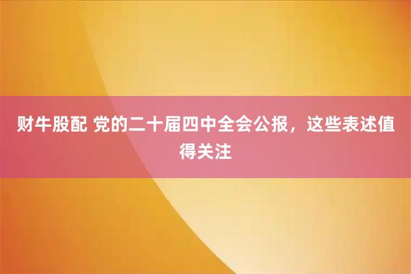财牛股配 党的二十届四中全会公报，这些表述值得关注